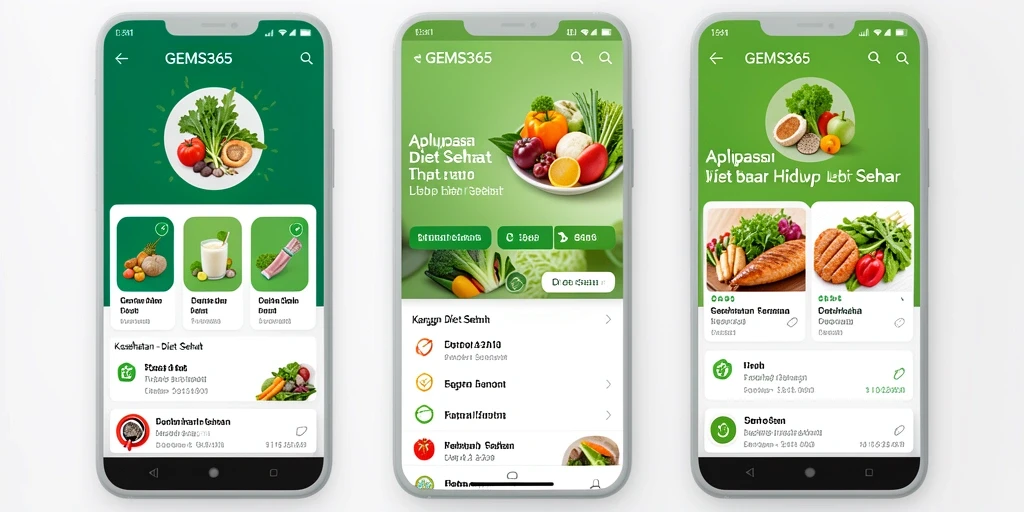 Tampilan antarmuka GEMS365 yang user-friendly untuk diet sehat.