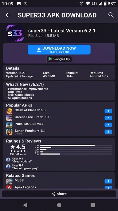 Tampilan halaman APK super33