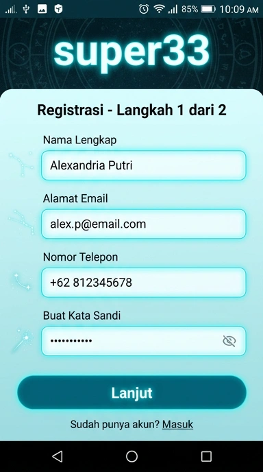 Tampilan halaman daftar super33
