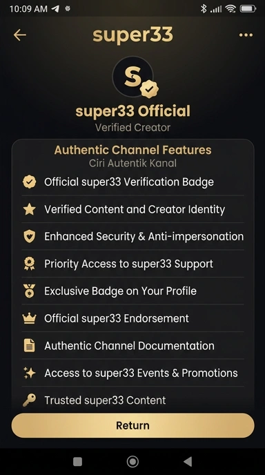 Tampilan kanal resmi super33
